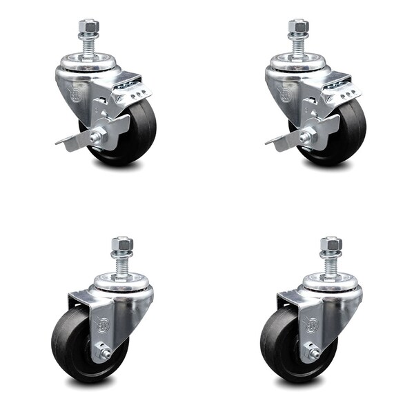 Service Caster 3.5 Inch Soft Rubber Wheel Swivel 1/2 Inch Threaded Stem Caster Brakes SCC, 2PK SCC-TS20S3514-SRS-121315-2-TLB-2 - main